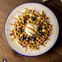 Pandan Waffles with Coconut Cacaroons Pandan Waffles with Coconut Cacaroons